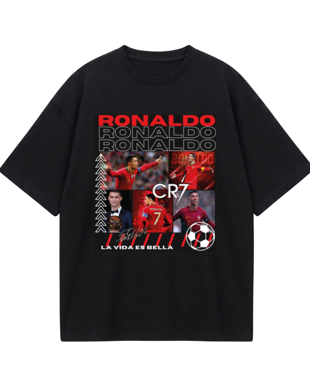 Portugal Black Ronaldo Grid Oversized Tee