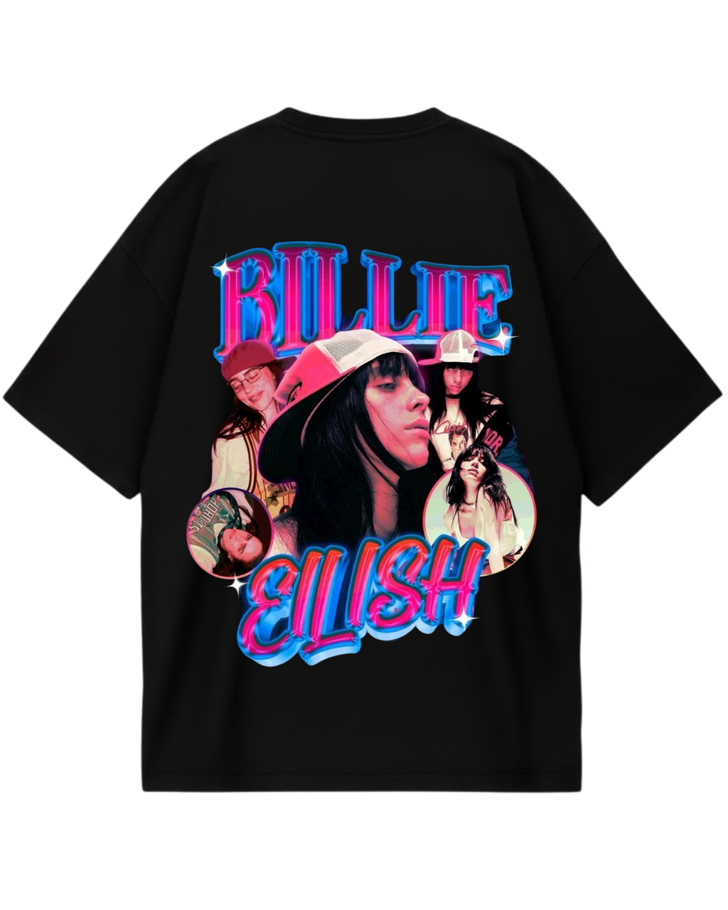 Billie Eilish Retro Pink Black Oversized Tee