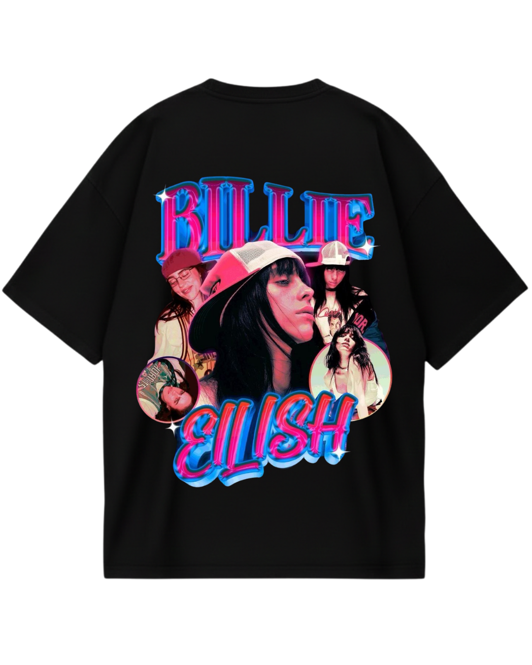 Billie Eilish Retro Pink Black Oversized Tee