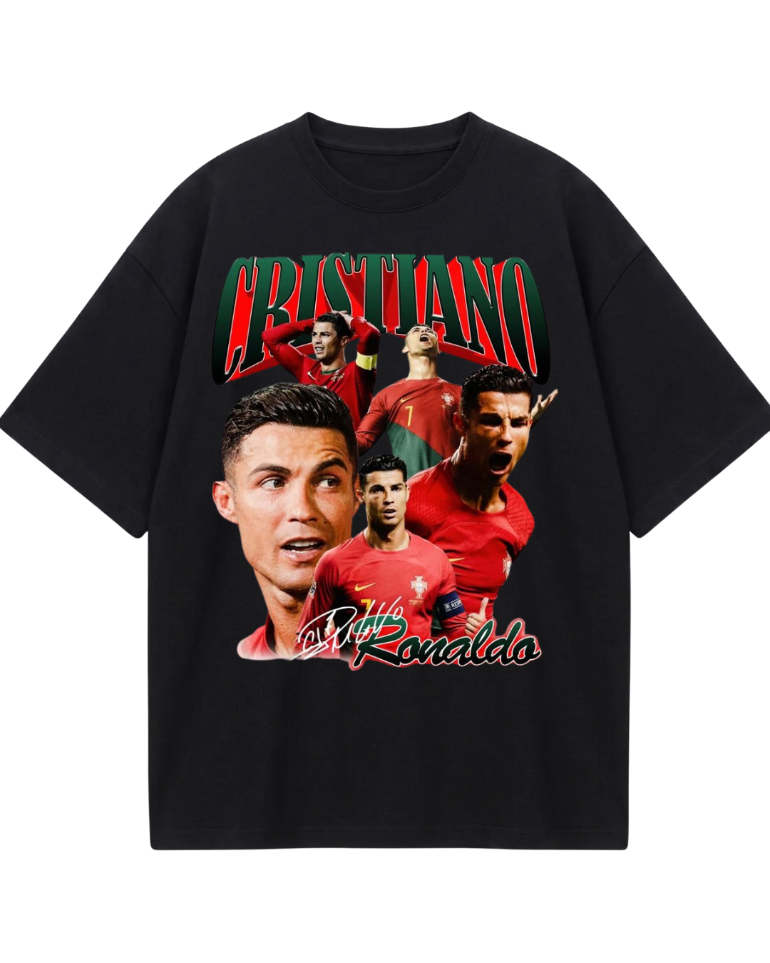 Portugal Black Ronaldo Retro Oversized Tee