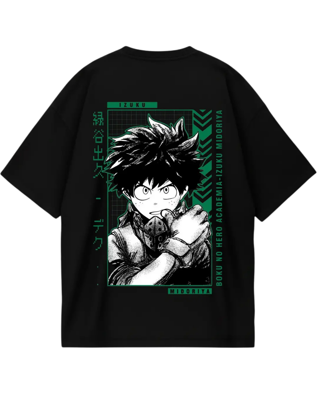 My Hero Academia Deku Green Desgin Black Oversized Tee