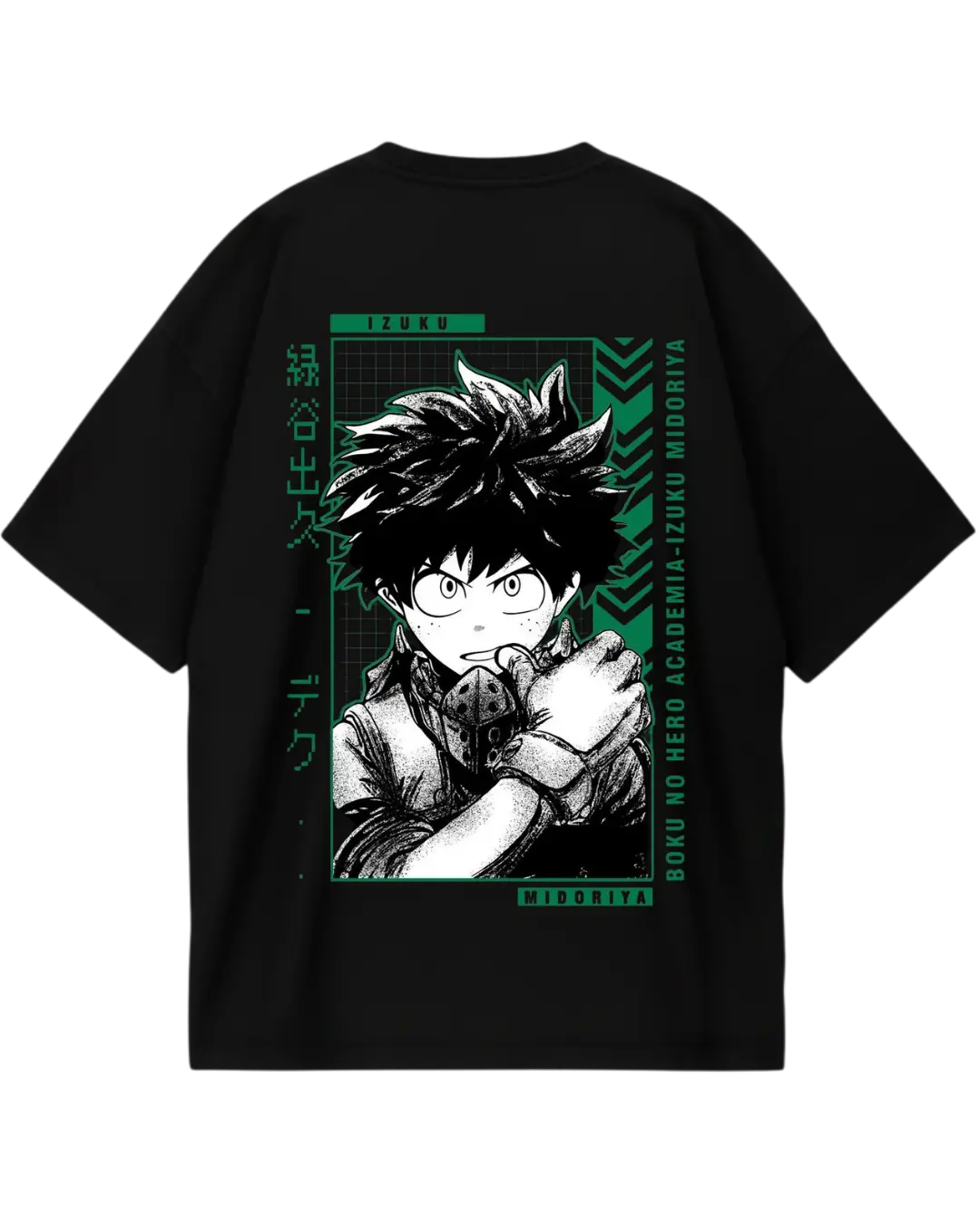 My Hero Academia Deku Green Desgin Black Oversized Tee