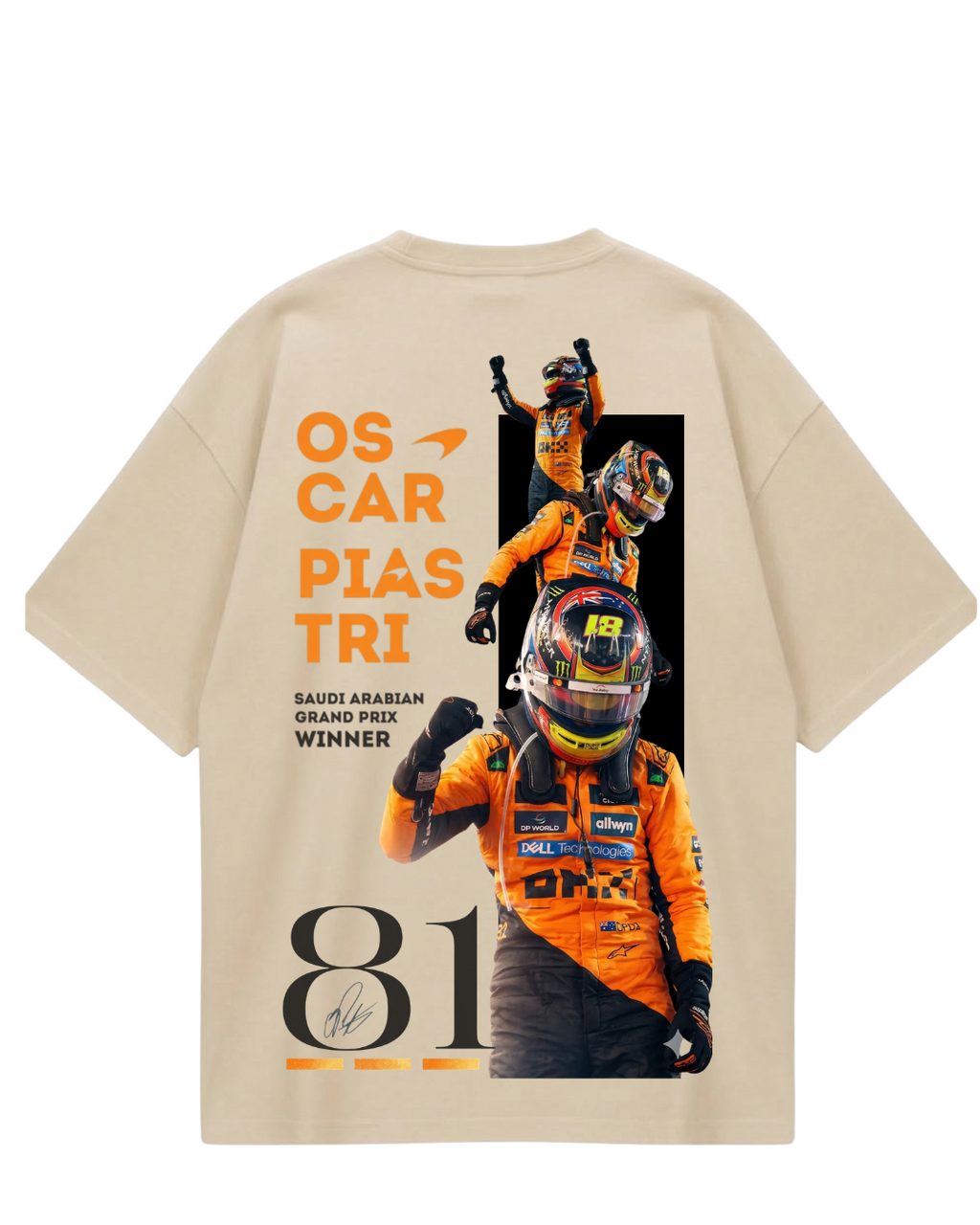 Oscar Piastri Poster Beige Oversized Tee