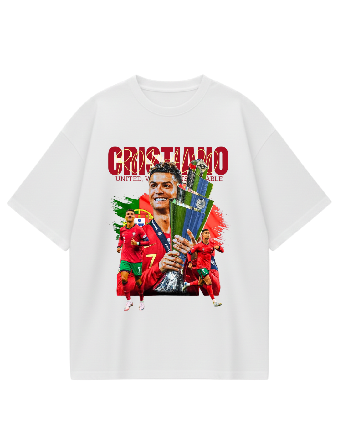 Portugal Ronaldo White Retro Oversized Tee