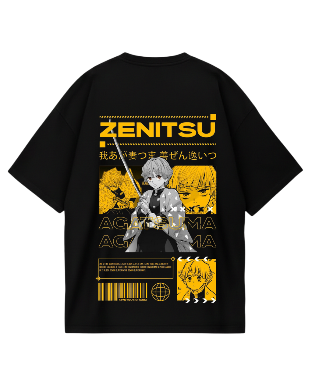 Demon Slayer Zenitsu Black Oversized Tee