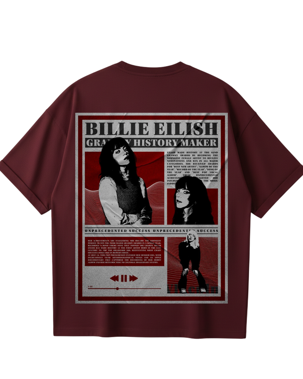 Billie Eilish Maroon Oversized Tee