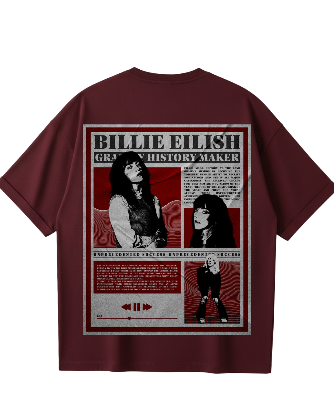 Billie Eilish Maroon Oversized Tee