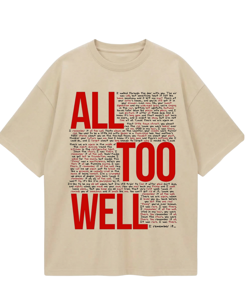 Taylor Swift Red All Too Well Beige Oversized Tee