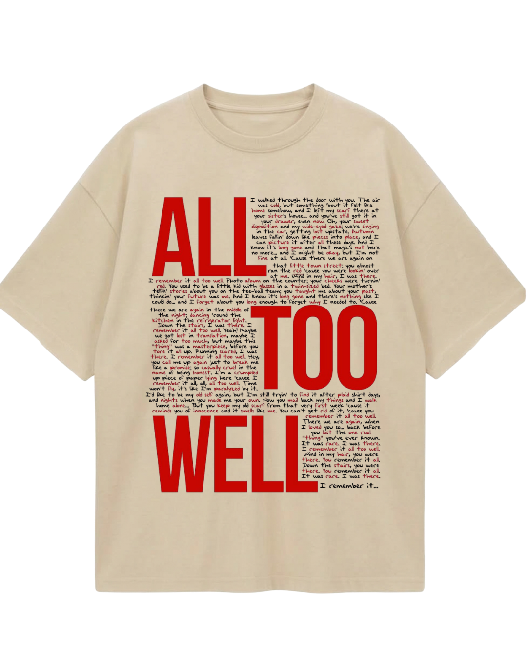 Taylor Swift Red All Too Well Beige Oversized Tee
