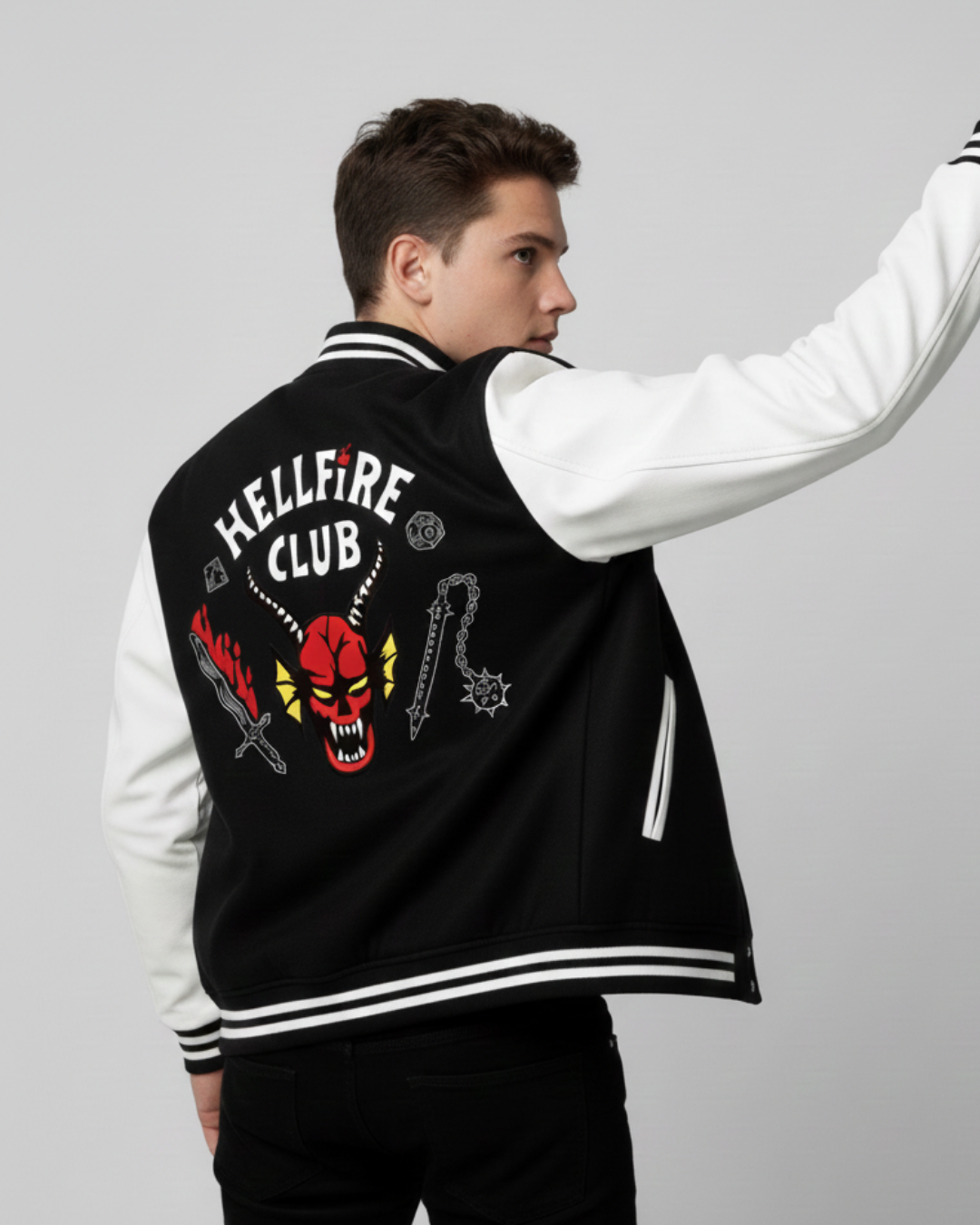 Stranger Things Black Hellfire Varsity Jacket