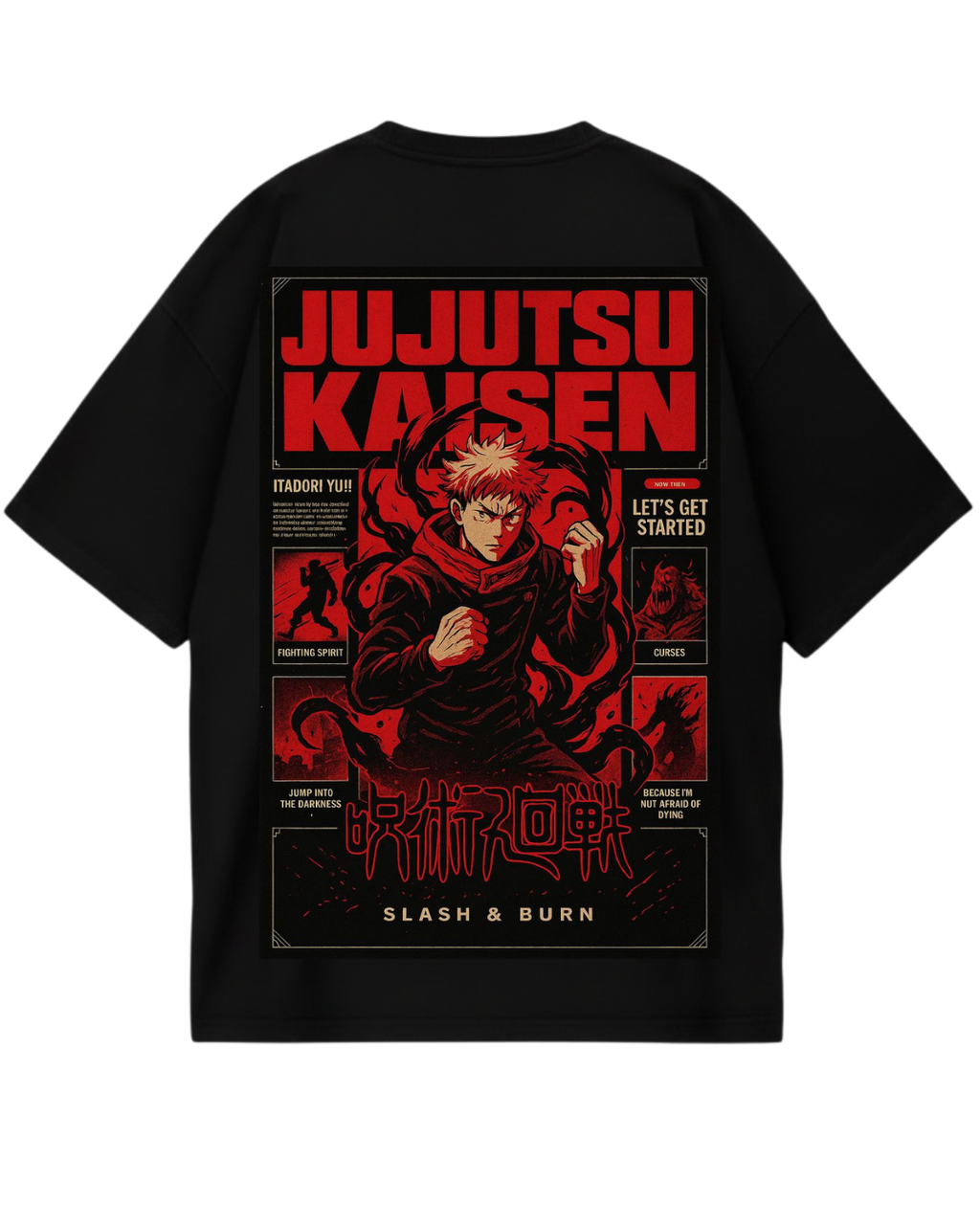 Yuji Itadori Black Red Oversized Tee