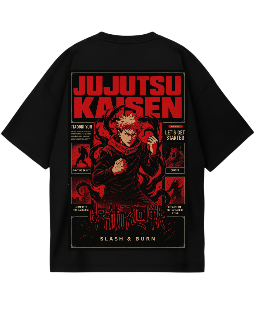 Yuji Itadori Black Red Oversized Tee