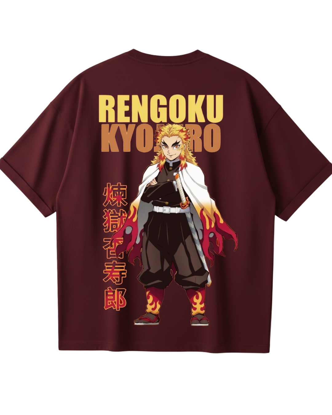 Demon Slayer Rengoku Maroon Oversized Tee