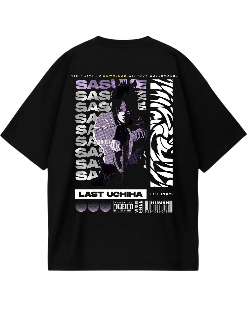 Naruto Sasuke Black Poster Oversized Tee