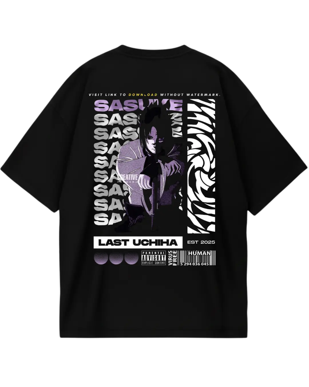 Naruto Sasuke Black Poster Oversized Tee