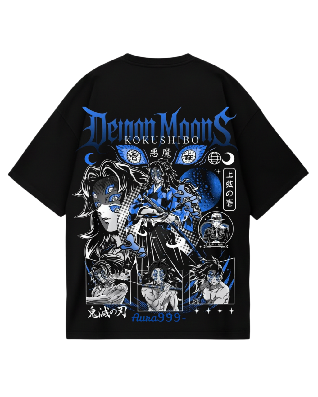 Demon Slayer Kokushibo Black Blue Oversized Tee