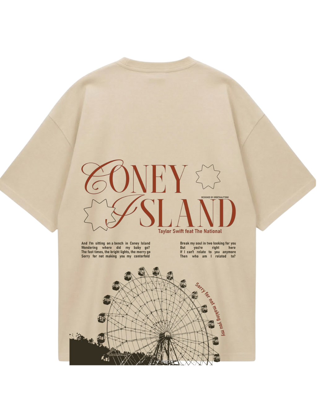 Taylor Swift Evermore Coney Island Beige Oversized Tee