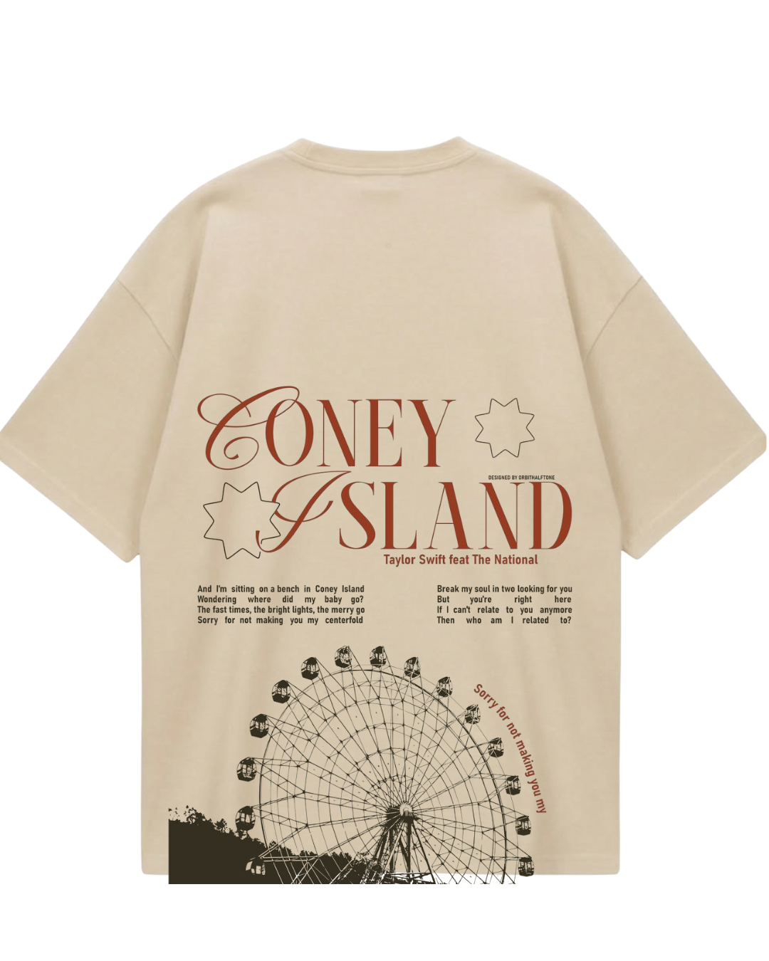 Taylor Swift Evermore Coney Island Beige Oversized Tee
