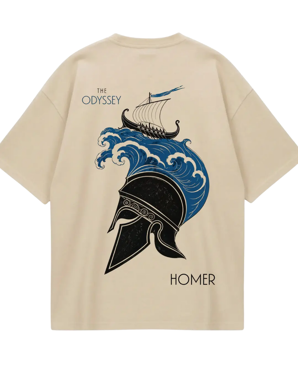 The Odyssey Beige Blue Oversized Tee