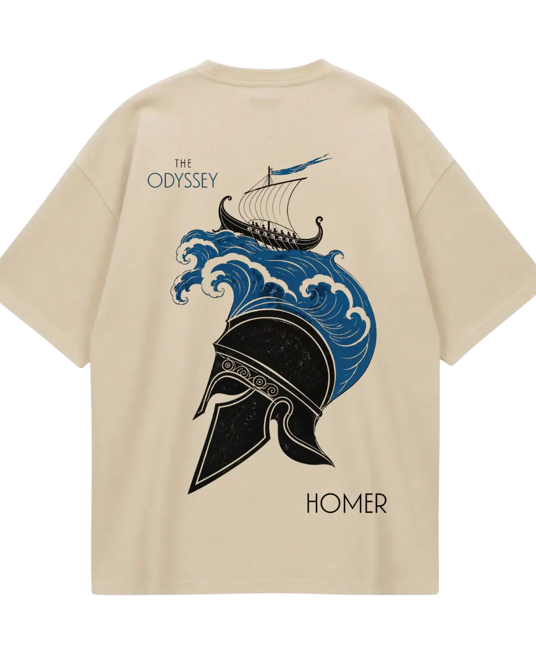The Odyssey Beige Blue Oversized Tee