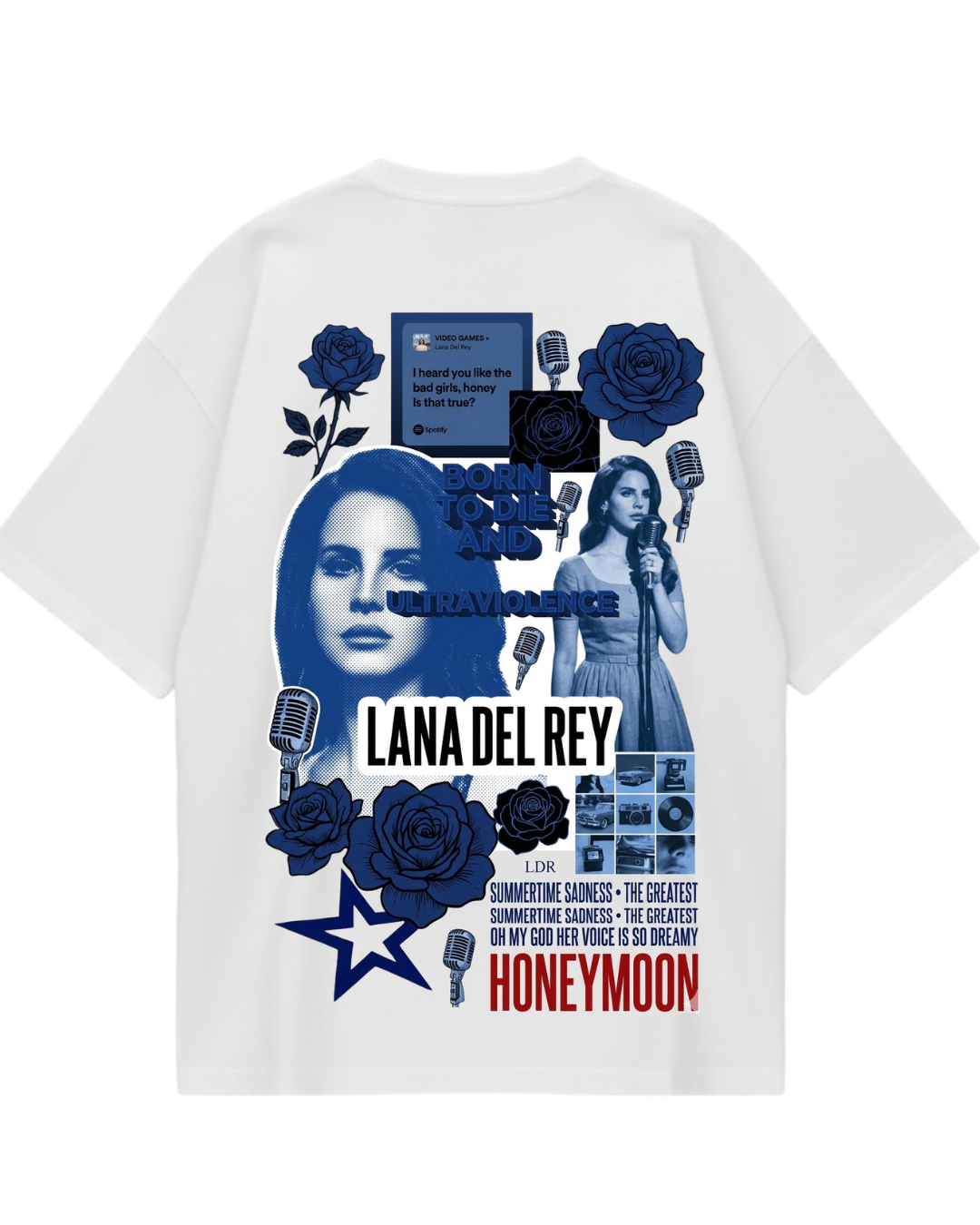 Lana Del Rey White Blue Oversized Tee