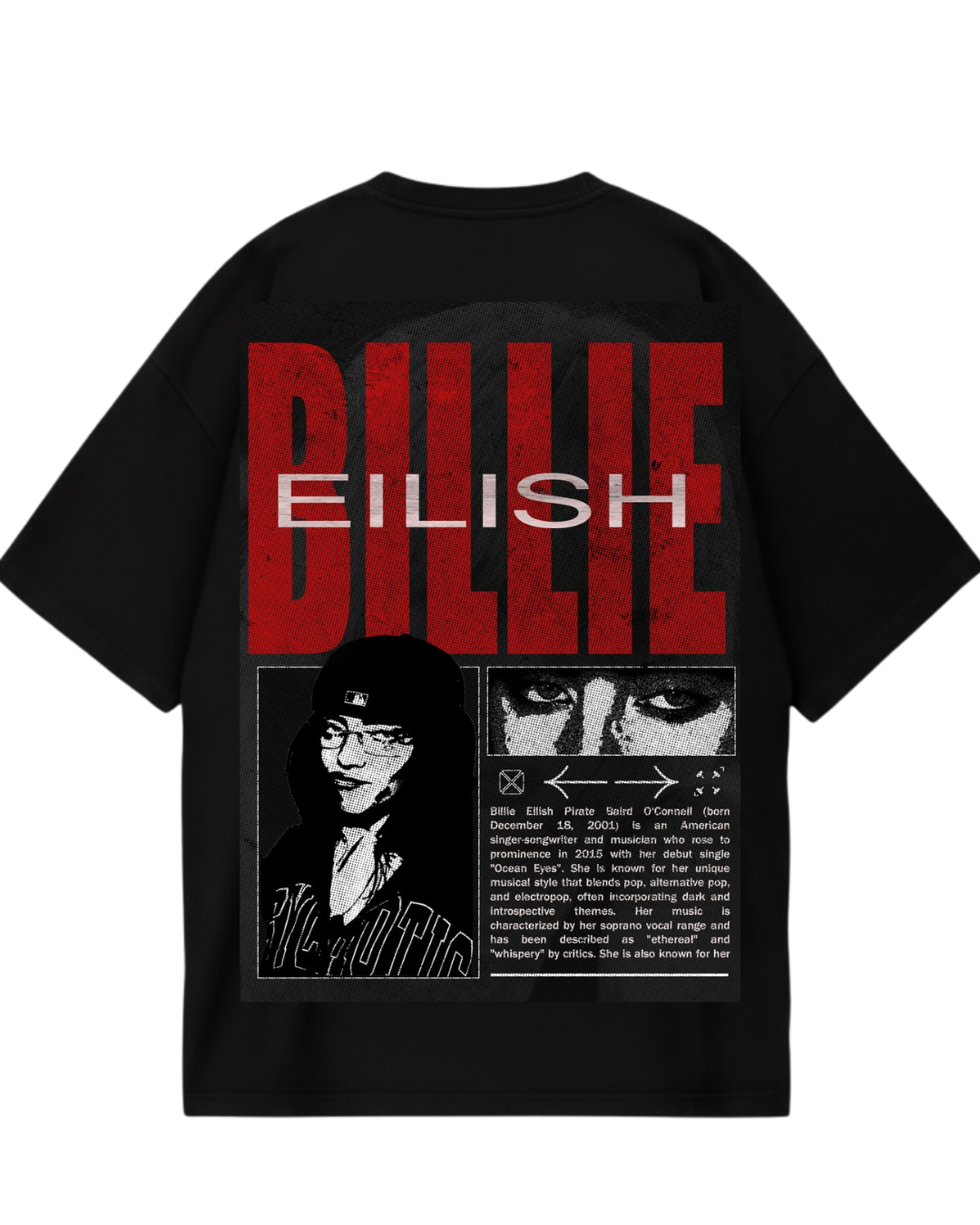 Billie Eilish Black Red Design Oversized Tee