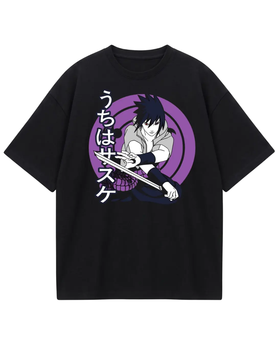Naruto Sasuke Black Purple Oversized Tee
