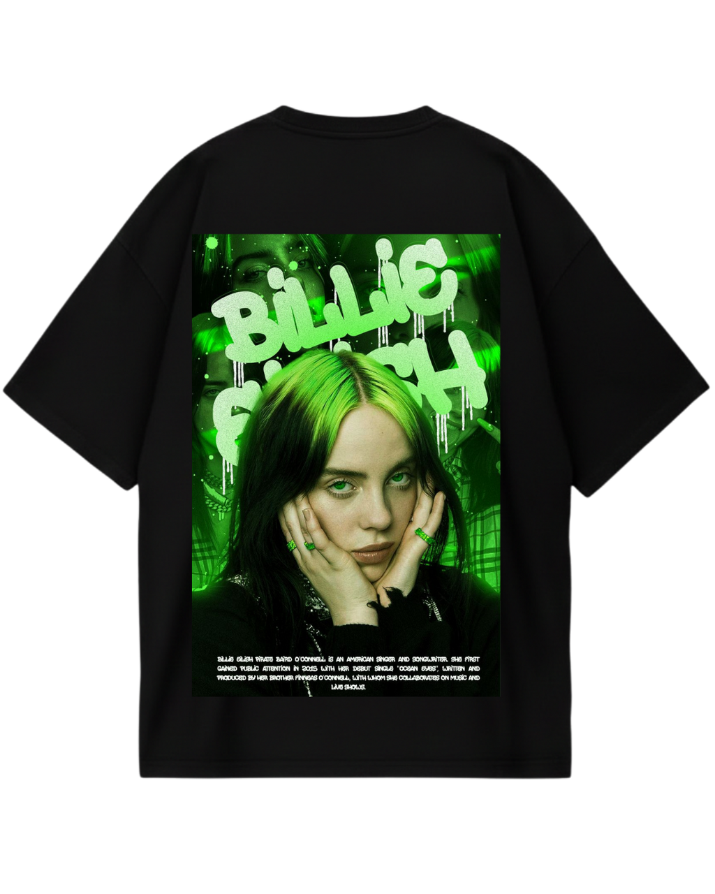 Billie Eilish Green Poster Black Oversized Tee