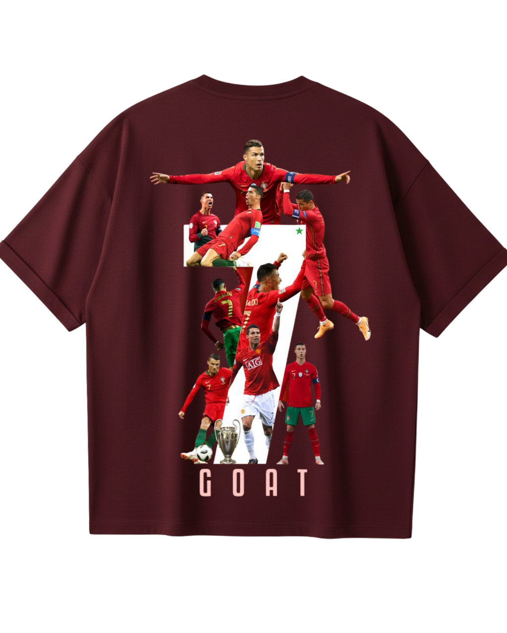Portugal Maroon Ronaldo Poster Oversized Tee