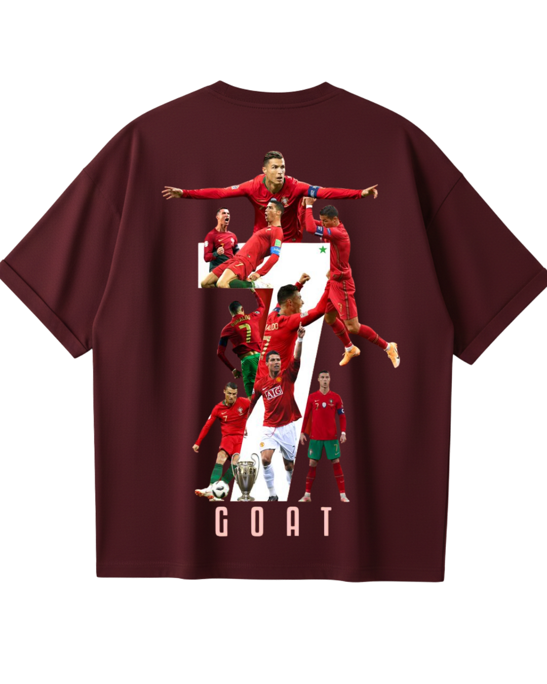 Portugal Maroon Ronaldo Poster Oversized Tee