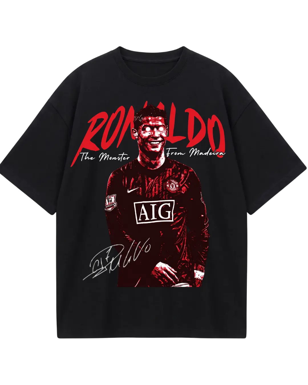 Cristiano Ronaldo Front Red Design Black Oversized Tee