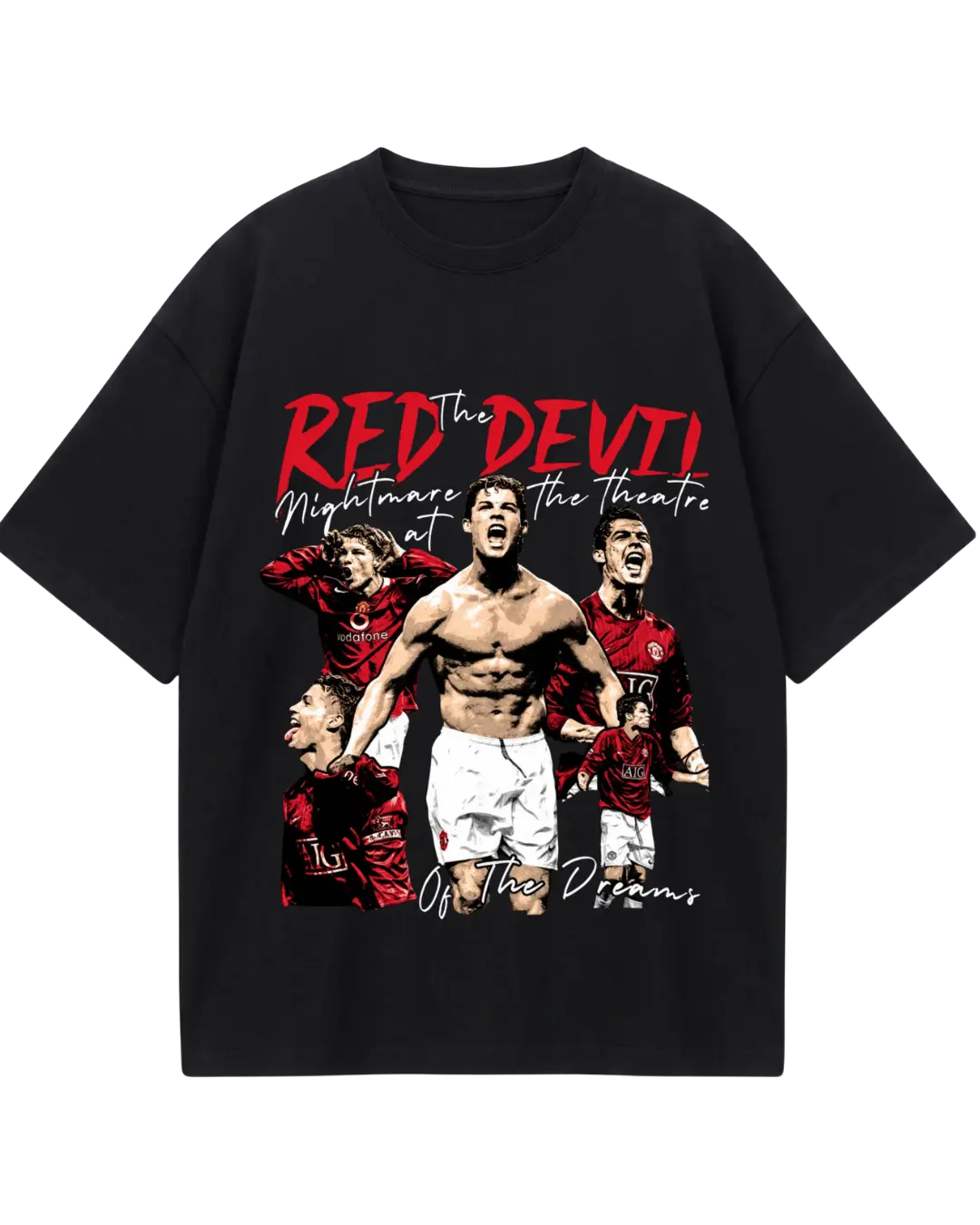 Cristiano Ronaldo Front Red Devil Black Oversized Tee